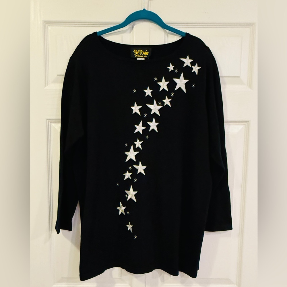 Bob Mackie Wearable Art Black Knit with Stars